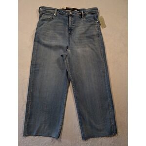 LIVERPOOL Womens ECO Stride Hi Rise Crop Wide Leg Jeans Distress Raw Hem Size 16